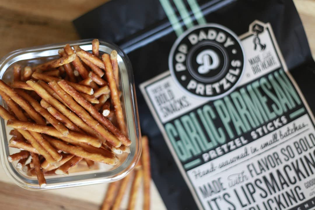 Pop Daddy close-up of crunchy pretzel stick texture offering satisfying bite