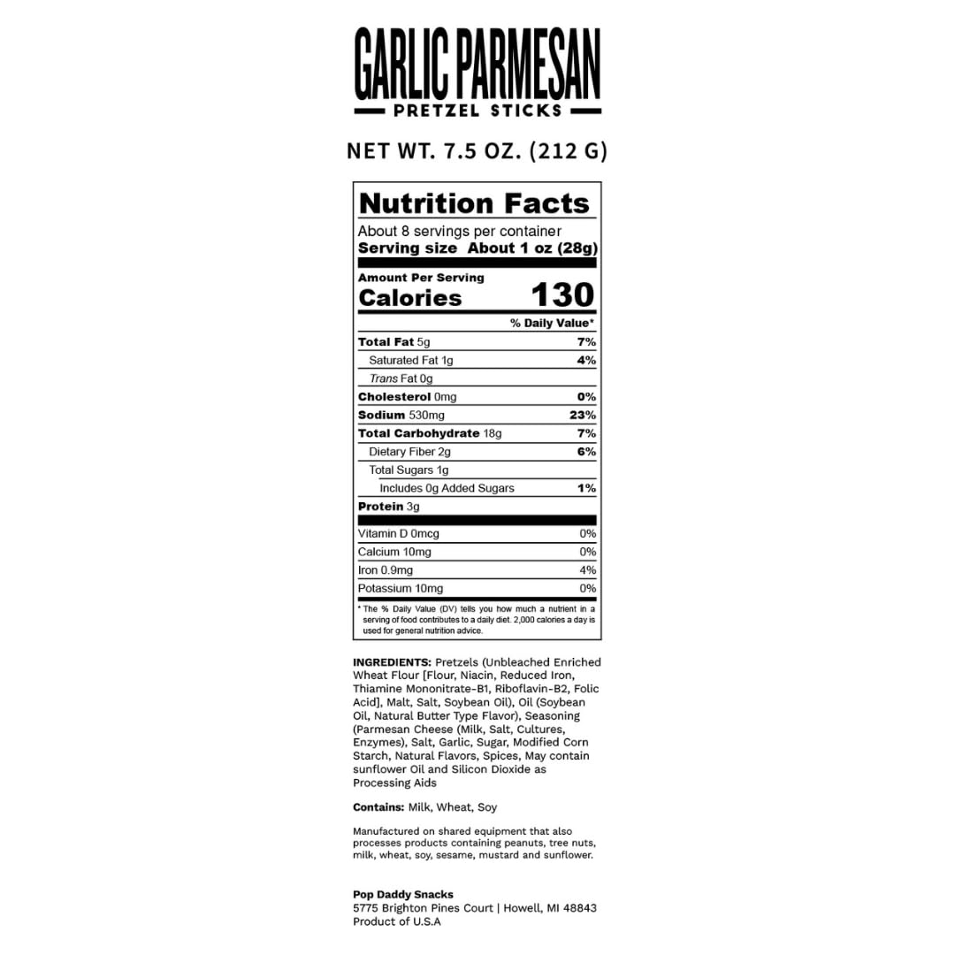 Pop Daddy nutrition facts and Kosher symbol proving certified quality
