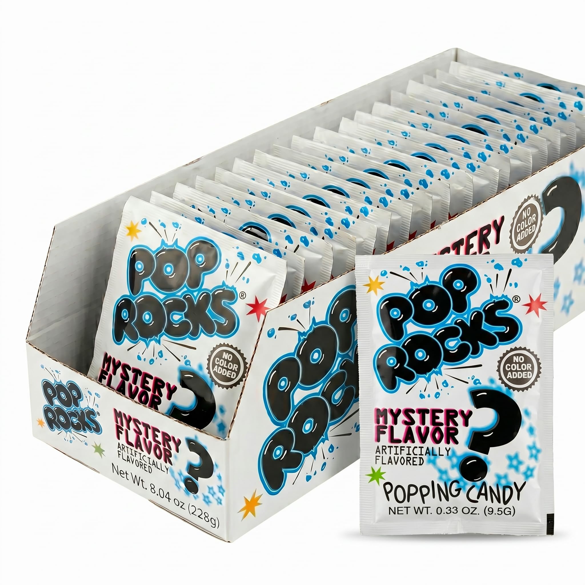 Pop Rocks opened packet with crystals spilling and playful fizz appeal