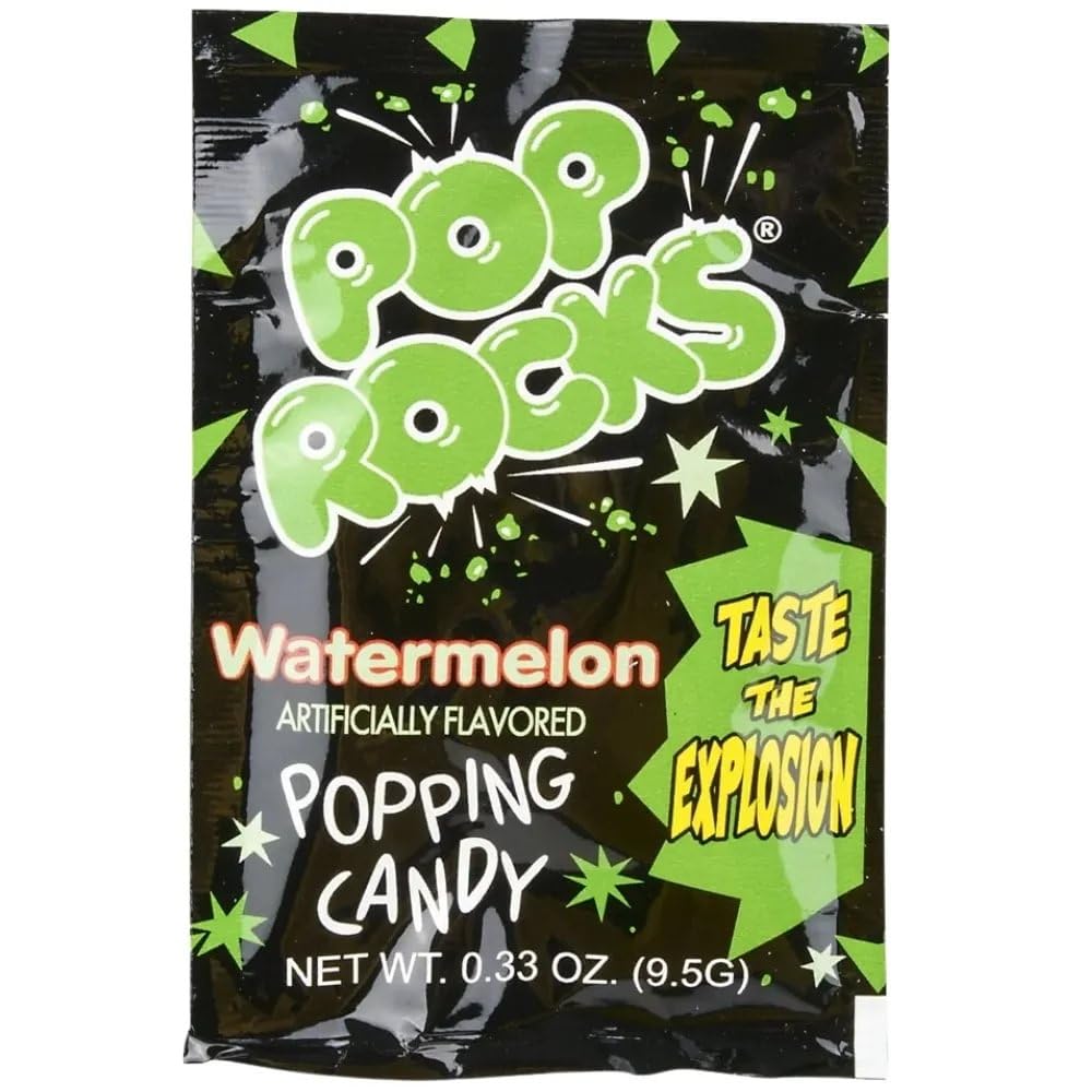 Pop Rocks open packet close-up showing popping candy texture and fun