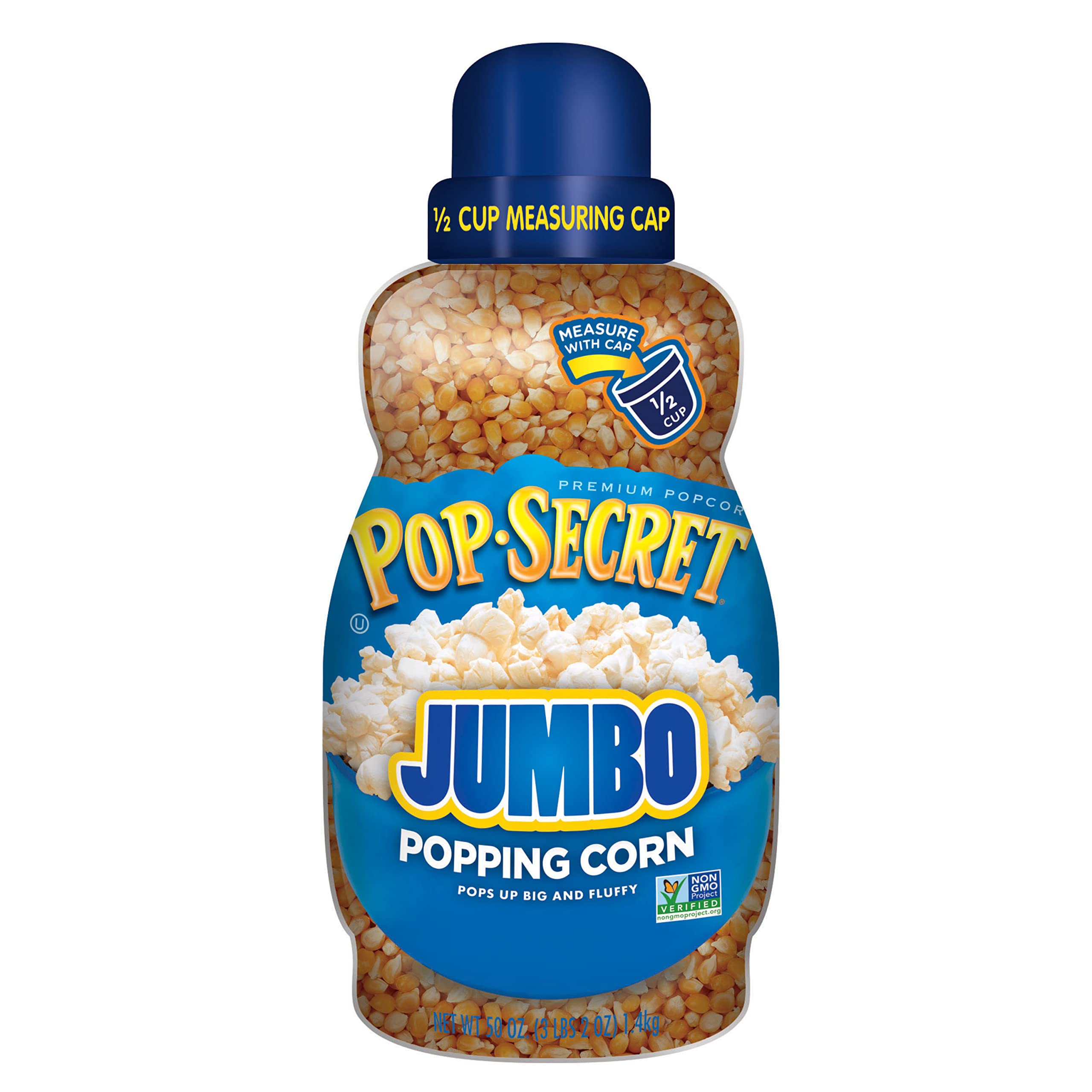 Pop Secret front canister view showing label and jar for big fluffy popcorn