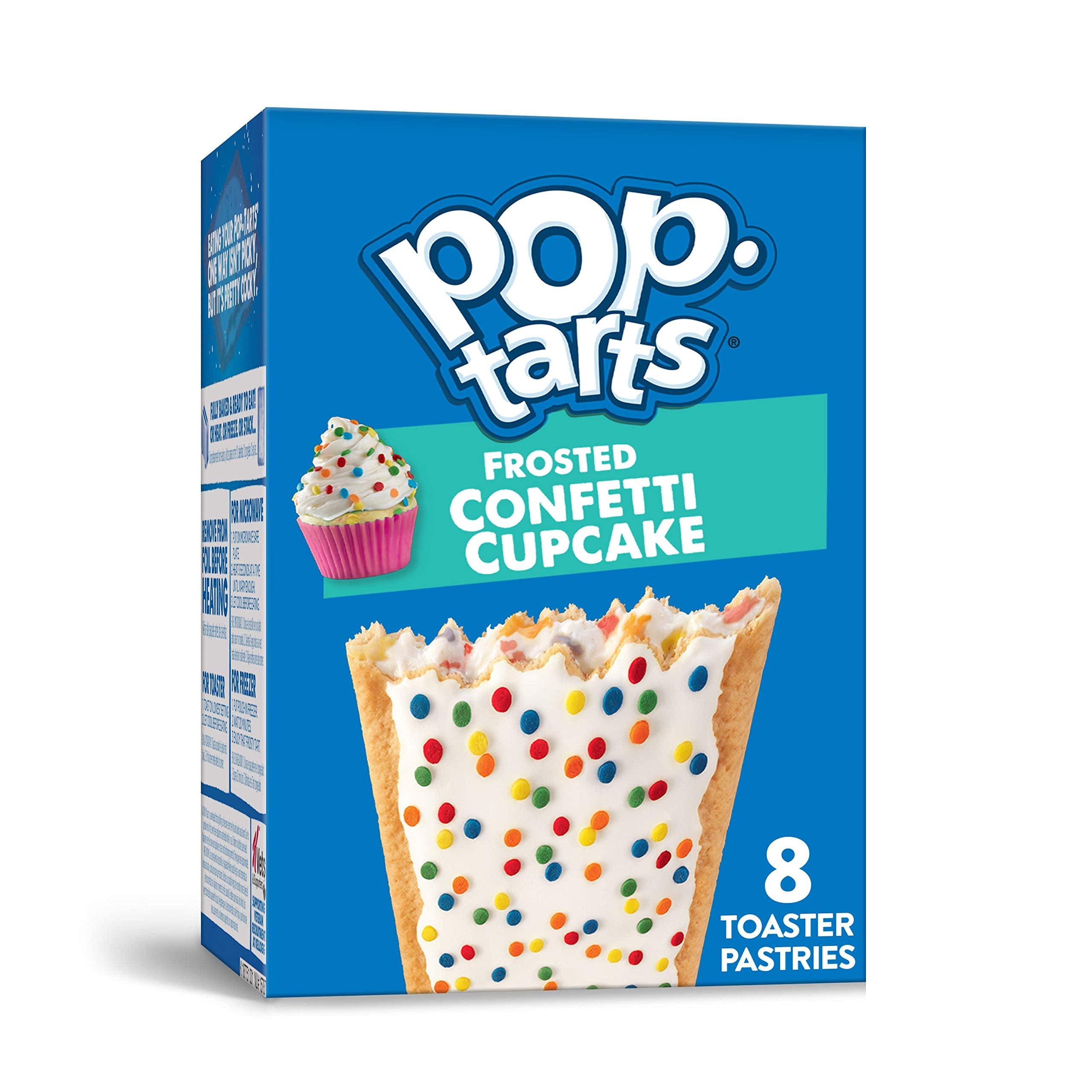 Pop-Tarts front packaging showing Frosted Confetti Cupcake, inviting taste