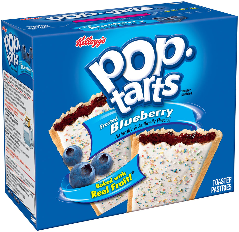 Pop-Tarts front packaging showing box and twin packs, convenient breakfast on the go