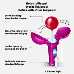 POP UPS! LOLLIPOP holder held in hand showing 4.5-inch scale and kid-friendly portability