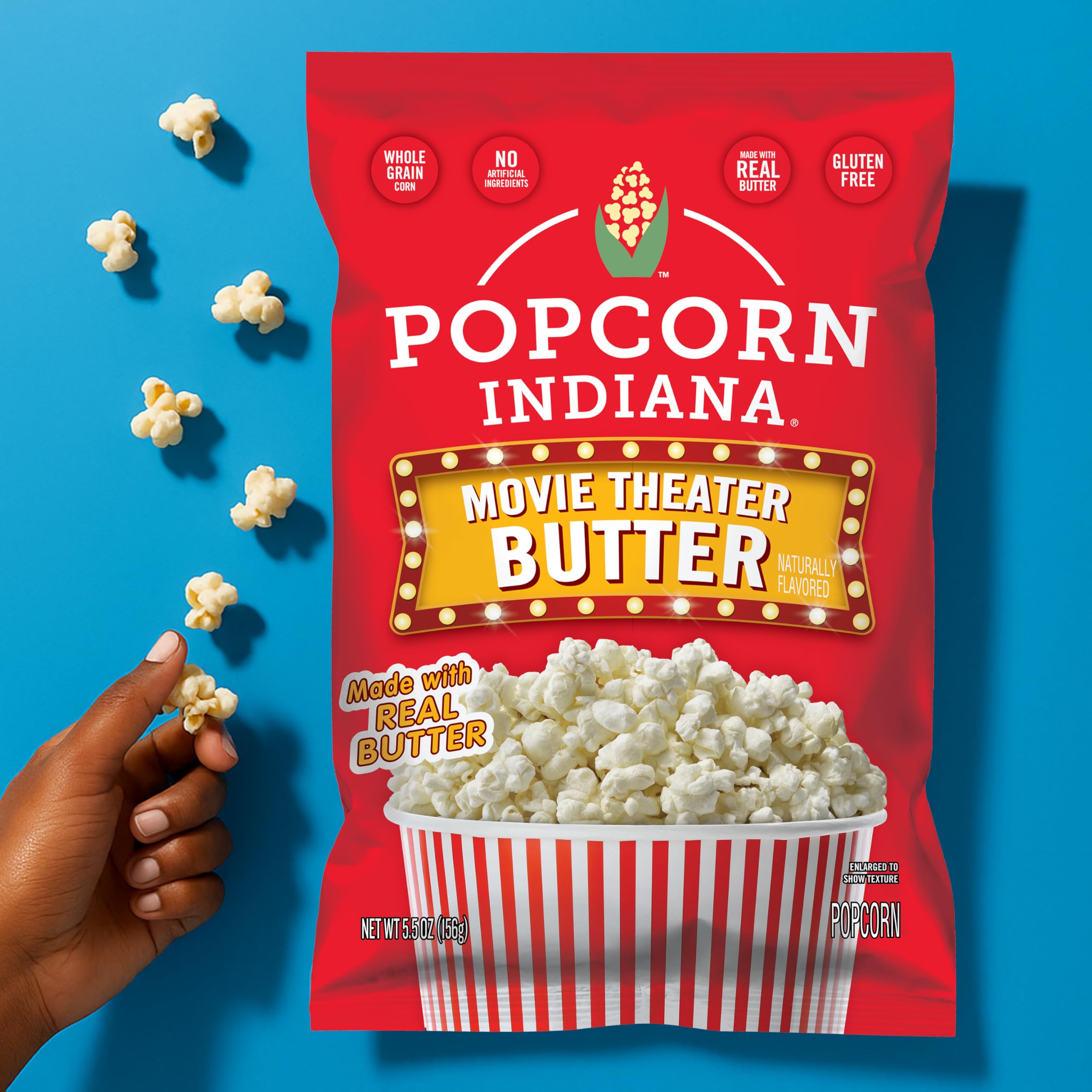 Popcorn, Indiana close-up of buttery coating highlighting rich texture and flavor