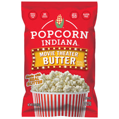 Popcorn, Indiana front packaging showing six 3 oz butter bags and easy grab convenience