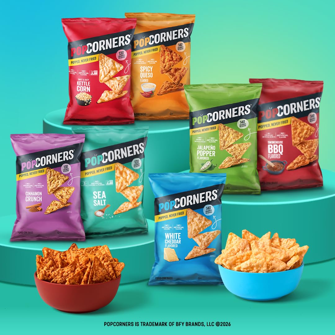 PopCorners bag next to a phone for scale — PopCorners fits backpacks and desks