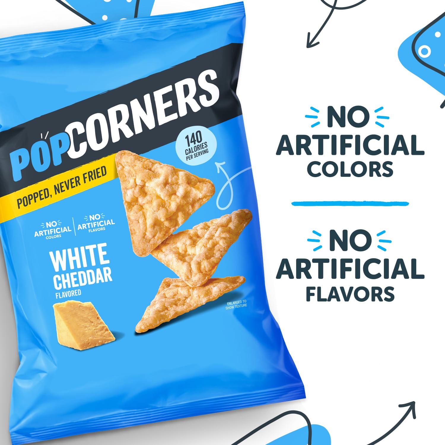 PopCorners chip texture detail highlighting airy popped crunch and light seasoning benefit