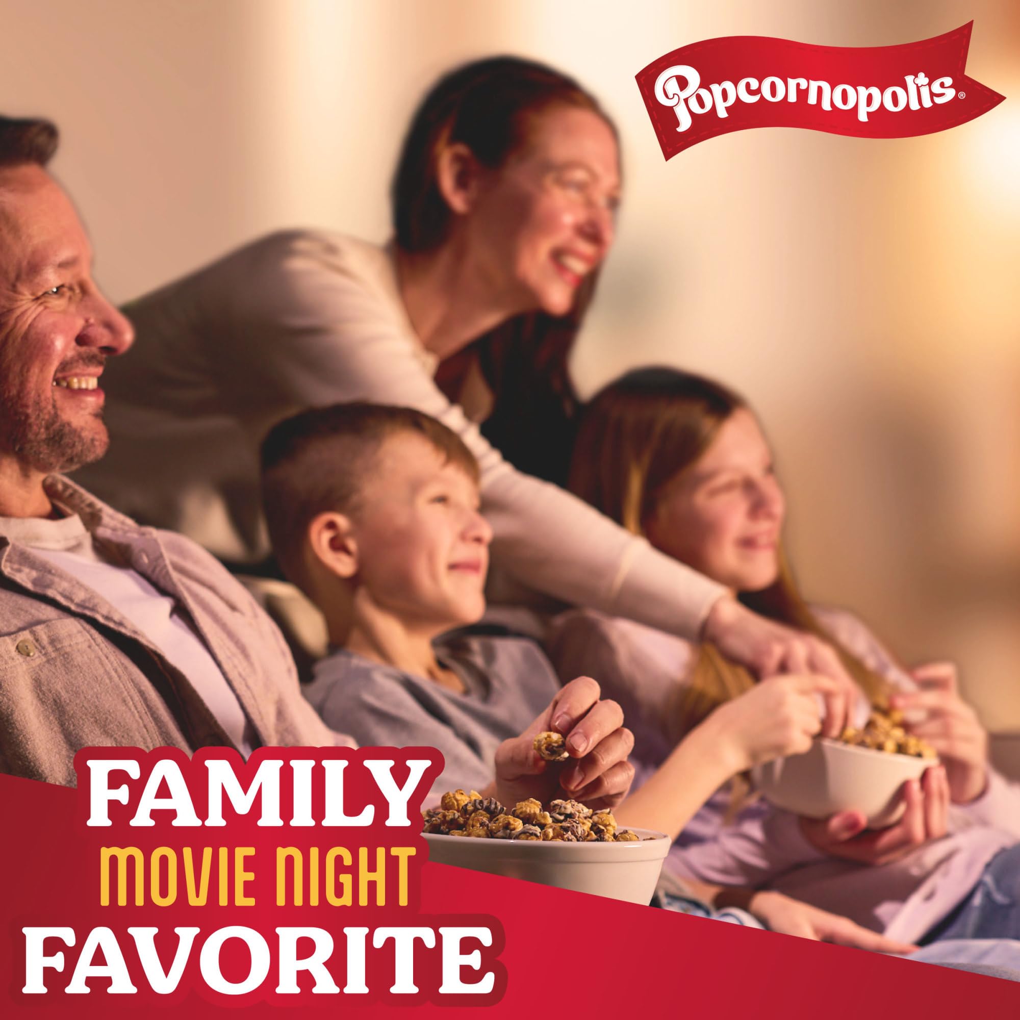Popcornopolis zebra popcorn served in a bowl for sharing at movie nights