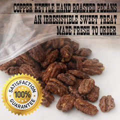 Pop'N Popcorn pecans spooned over vanilla ice cream adding sweet crunchy topping to desserts