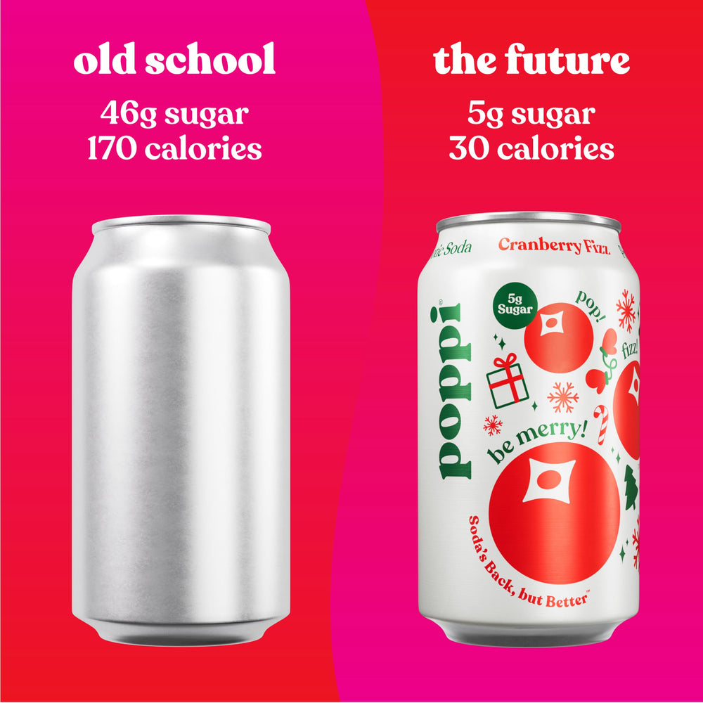 poppi cranberry fizz poured into a glass with garnish showing serving suggestion and party-friendly taste