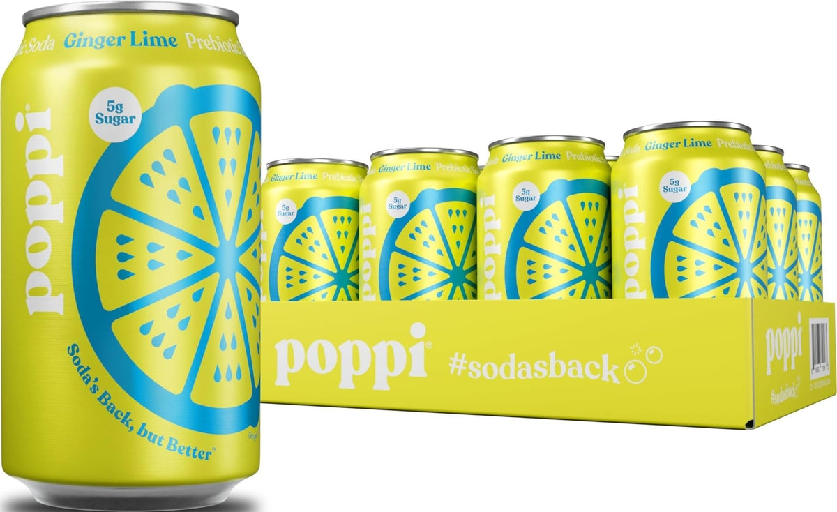 poppi front can showing ginger lime branding and refreshing appeal