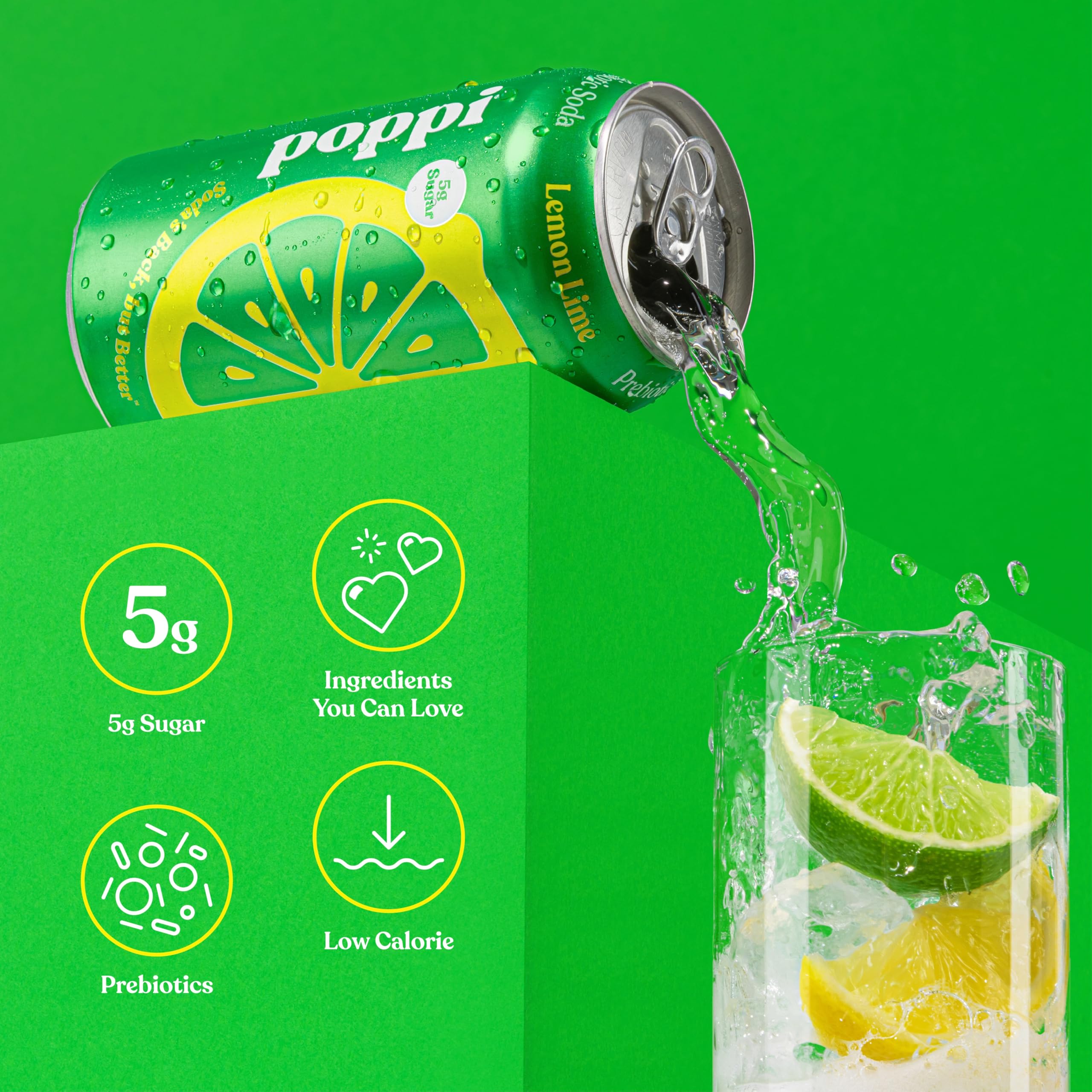 poppi poured over ice in a glass showing refreshing citrus flavor enjoyment