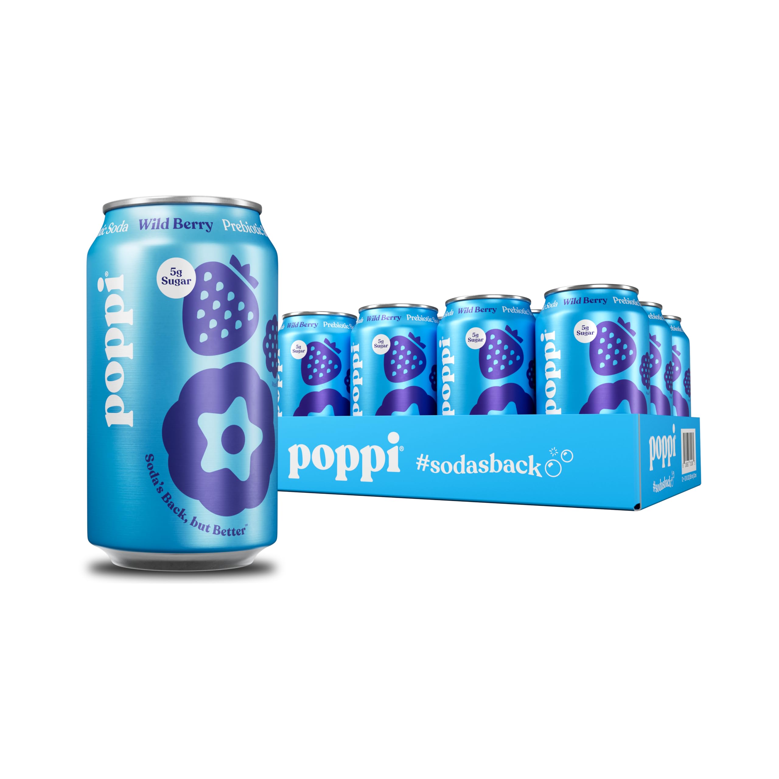 poppi front can showing Wild Berry label and refreshing look for quick identification