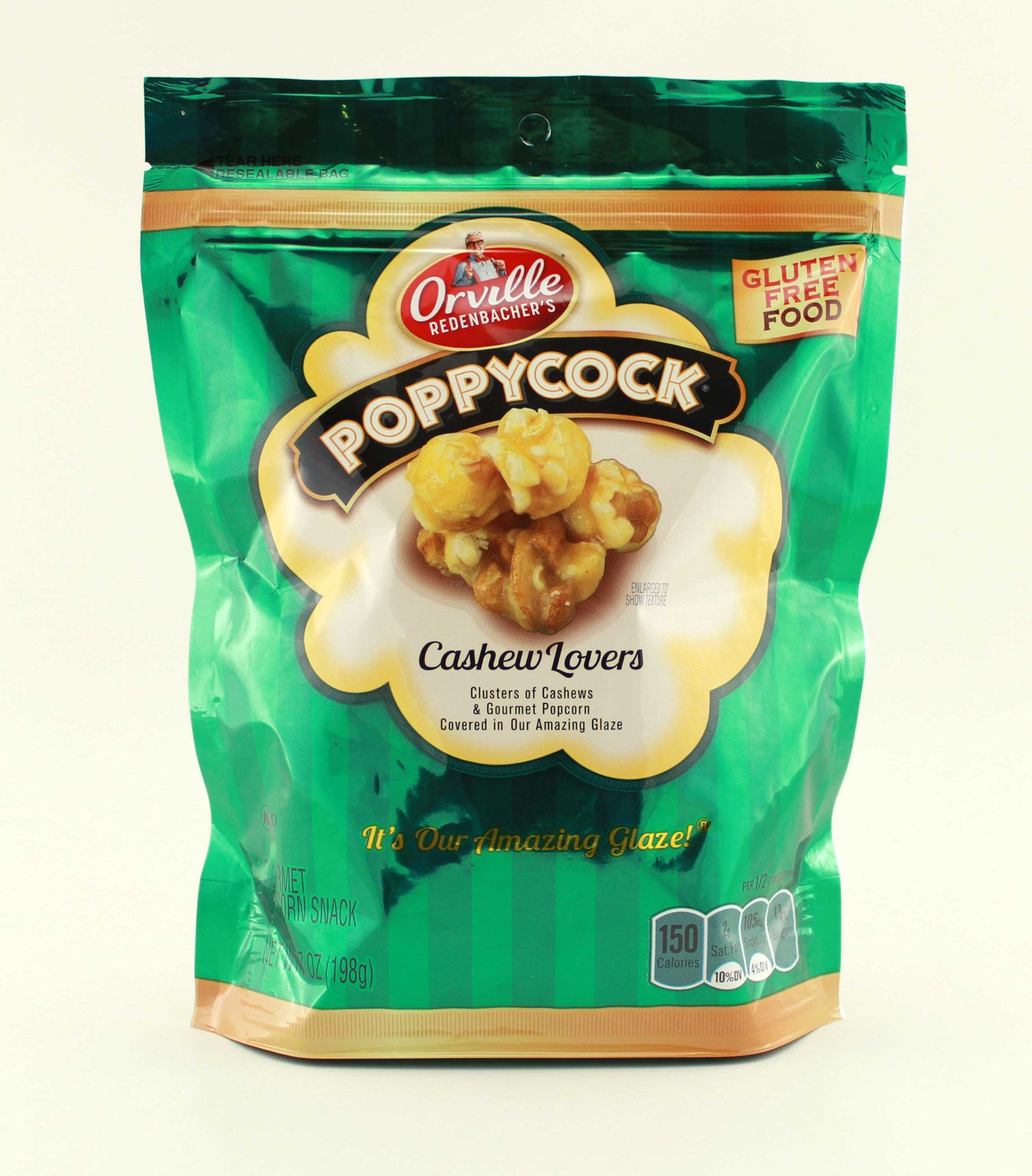 Poppycock front packaging showing pouch and cashew-focused branding for easy grab-and-go