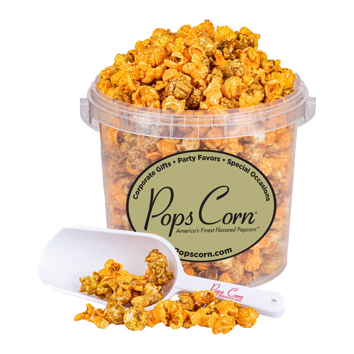 Pops Corn front container showing label and full 1.5 lb fill for gifting