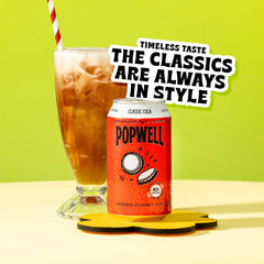 Popwell can close-up carbonation and texture highlighting refreshing fizz and flavor