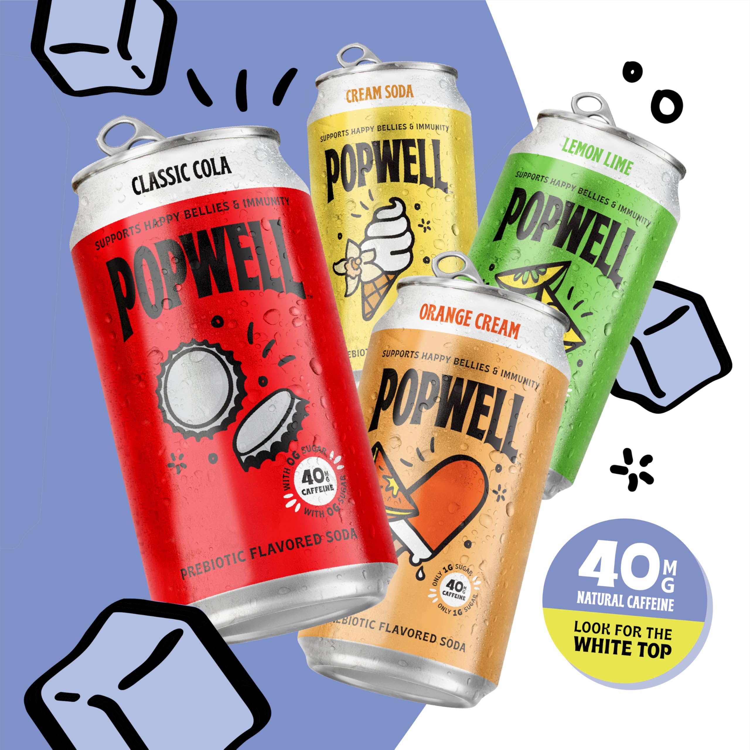 Popwell twelve-pack next to a ruler showing pack size and portability benefits