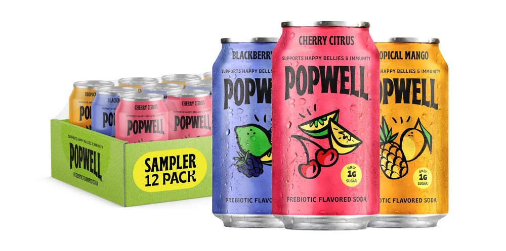 Popwell front packaging variety pack showing three flavors and convenience