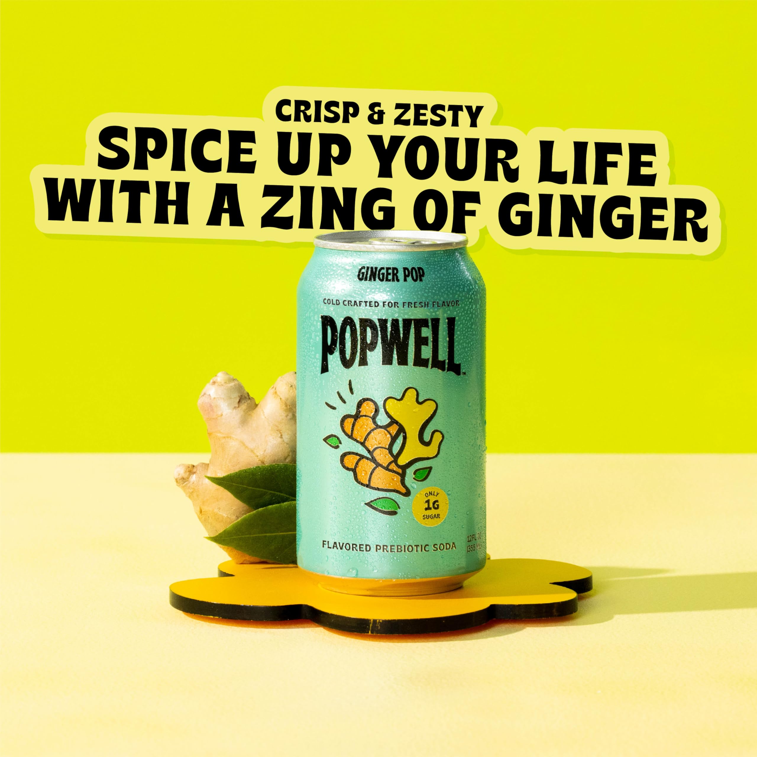 Popwell Ginger Pop close-up of bubbles and texture highlighting crisp carbonation and taste
