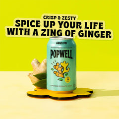 Popwell Ginger Pop close-up of bubbles and texture highlighting crisp carbonation and taste