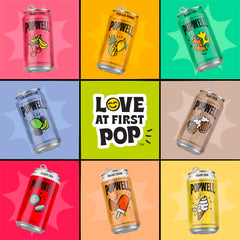 Popwell Ginger Pop cans on a picnic blanket showing social use and tasty lower-sugar option