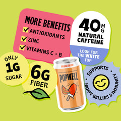 Hand holding Popwell can showing size and portability for on-the-go energy