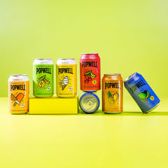Popwell cans on picnic blanket showing refreshing flavor for outdoor moments