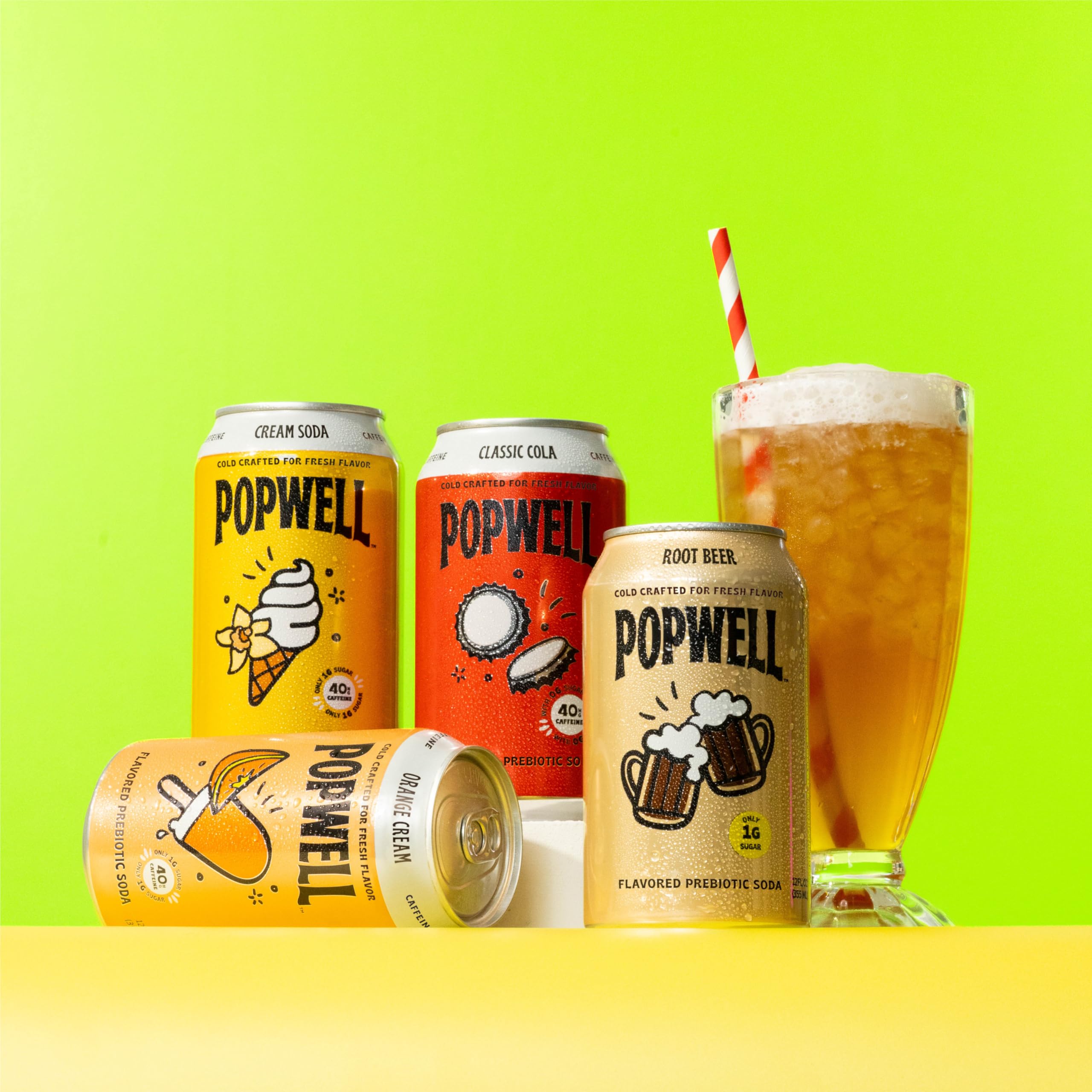 Popwell orange cream pouring into glass to show color and creamy texture