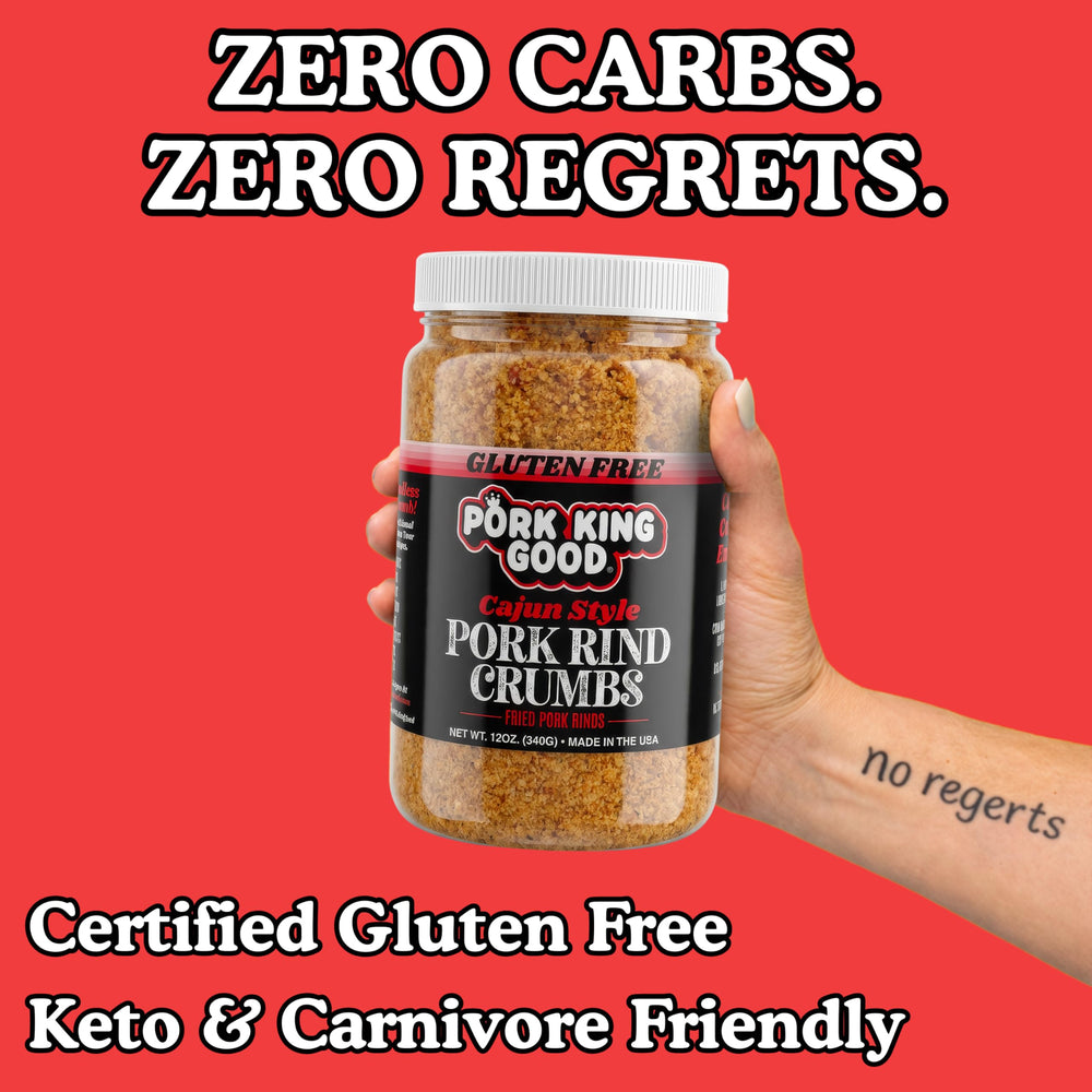 Pork King Good crumbs coating chicken in skillet for crispy low-carb results