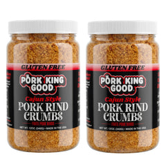 Pork King Good front packaging showing two spicy Cajun breadcrumb jars for convenience