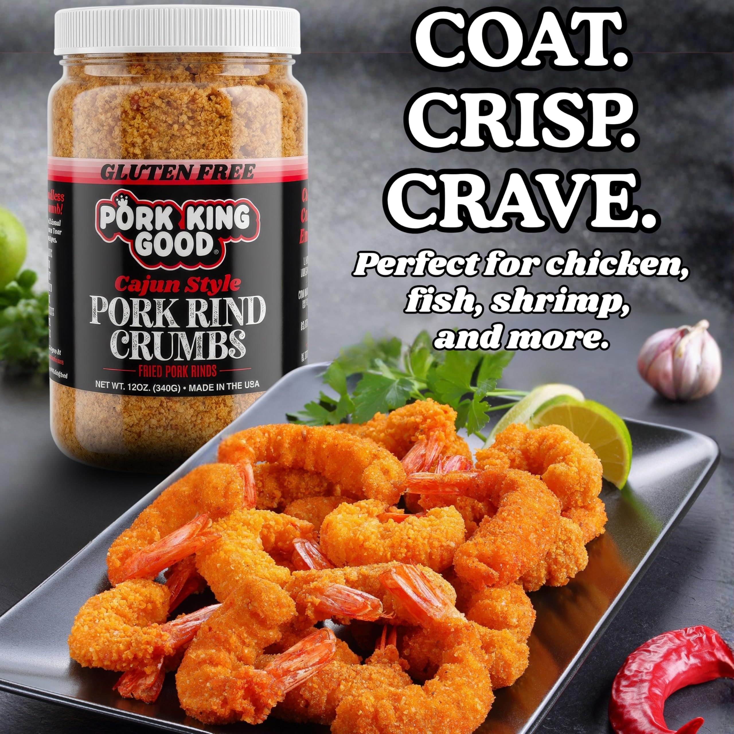 Pork King Good crumbs in measuring cup showing four cups per 12 oz jar