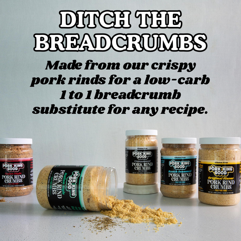 Pork King Good open jar with visible spicy Cajun crumbs ready to use