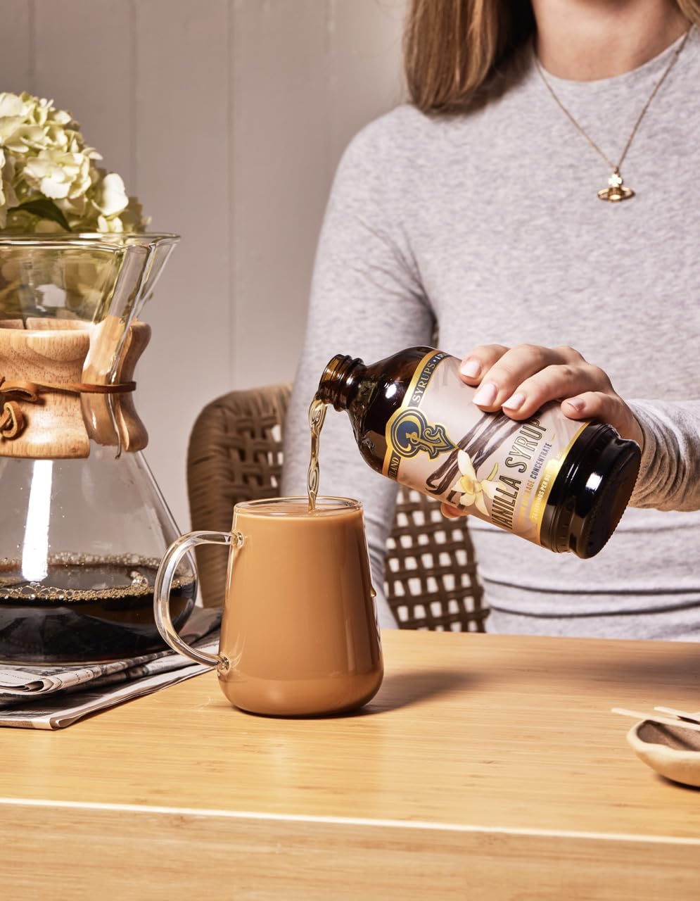 P Portland Syrups bottle on a countertop in a kitchen scene showing everyday use benefit