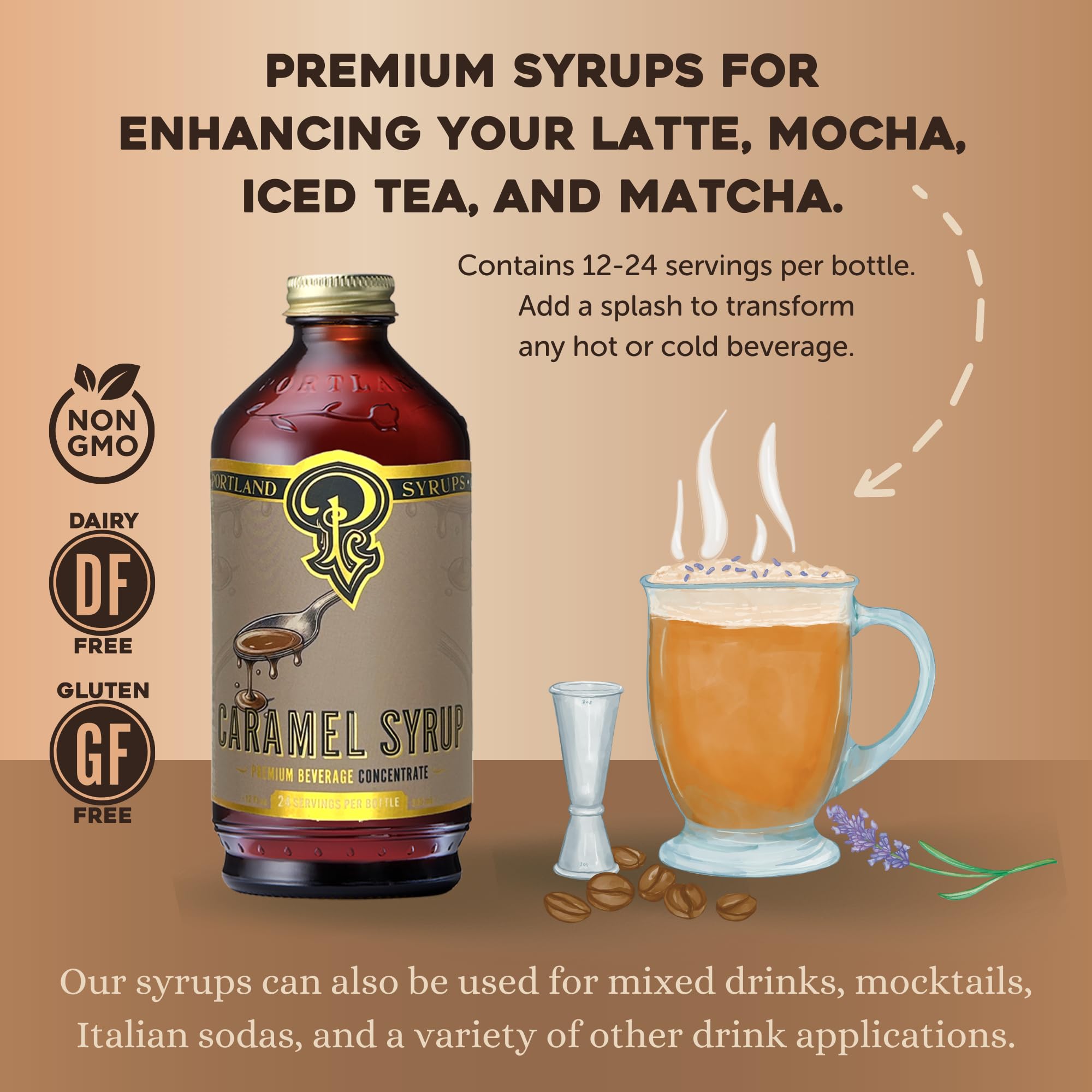 Portland Syrups top-of-bottle pour stream demonstrating easy dosing and flow