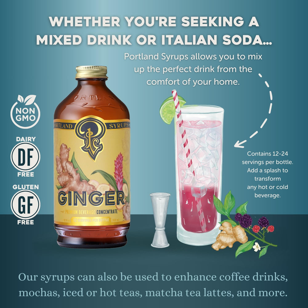 Portland Syrups label close-up highlighting organic ingredients and chili note