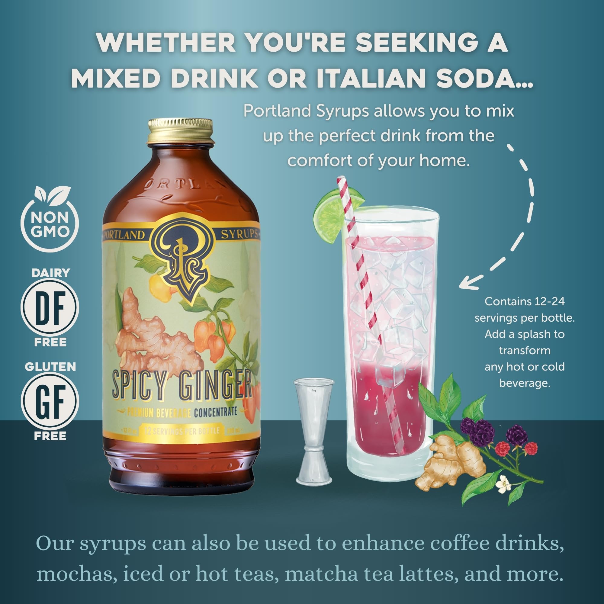 Portland Syrups label closeup highlighting ingredients and artisan craft benefits for authentic flavor