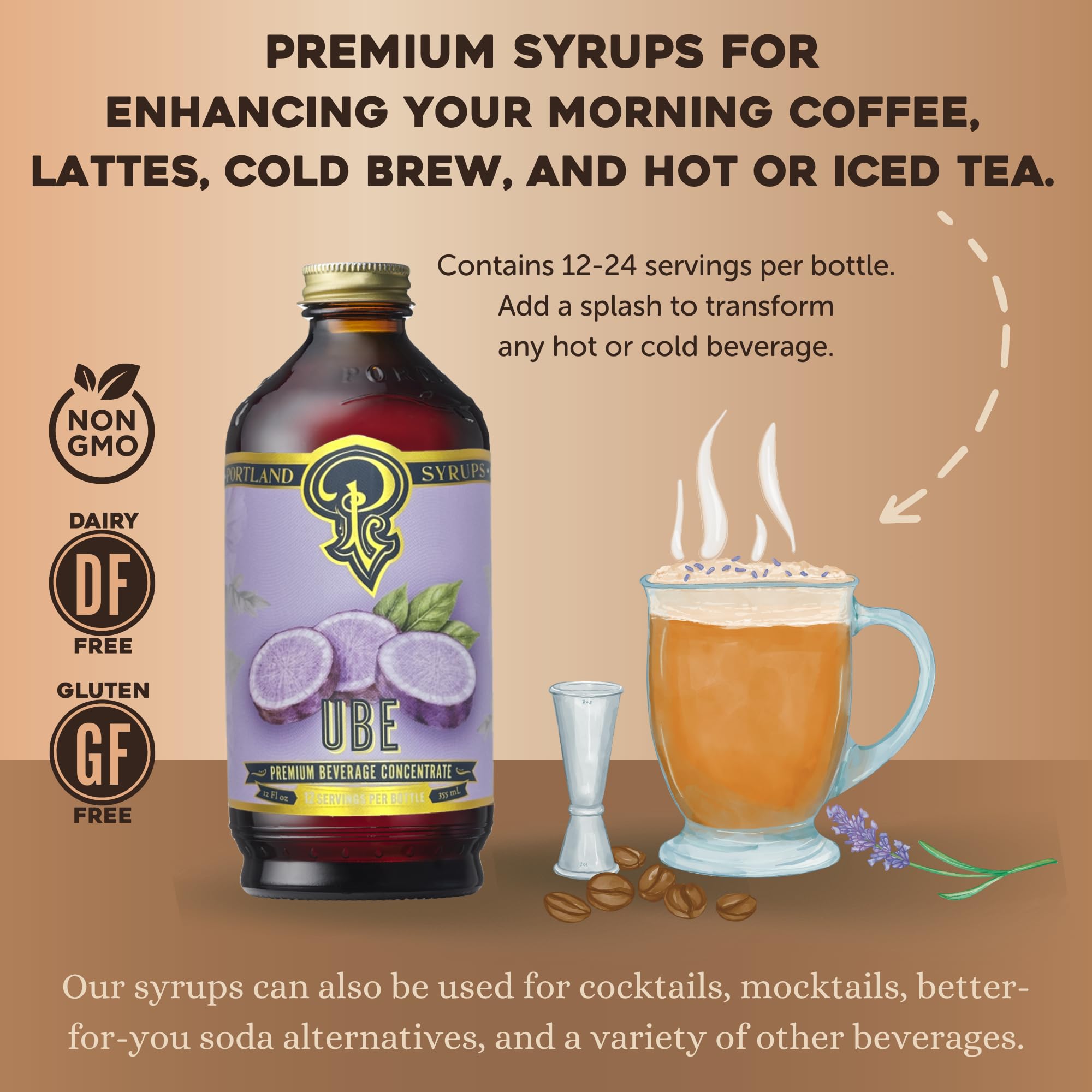 Portland Syrups ube syrup in a purple ube latte demonstrating vivid color appeal
