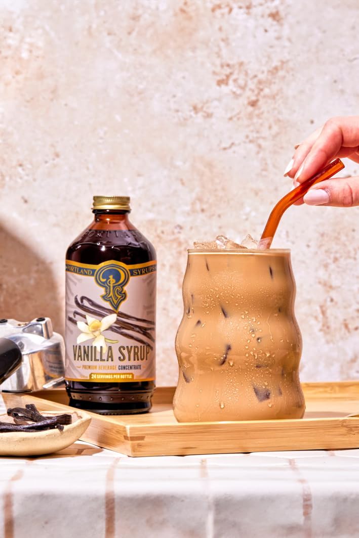 Portland Syrups beside a ruler showing 12 oz scale for portion clarity