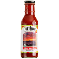 Portlandia Foods front bottle showing label and Portland photo, highlights organic quality