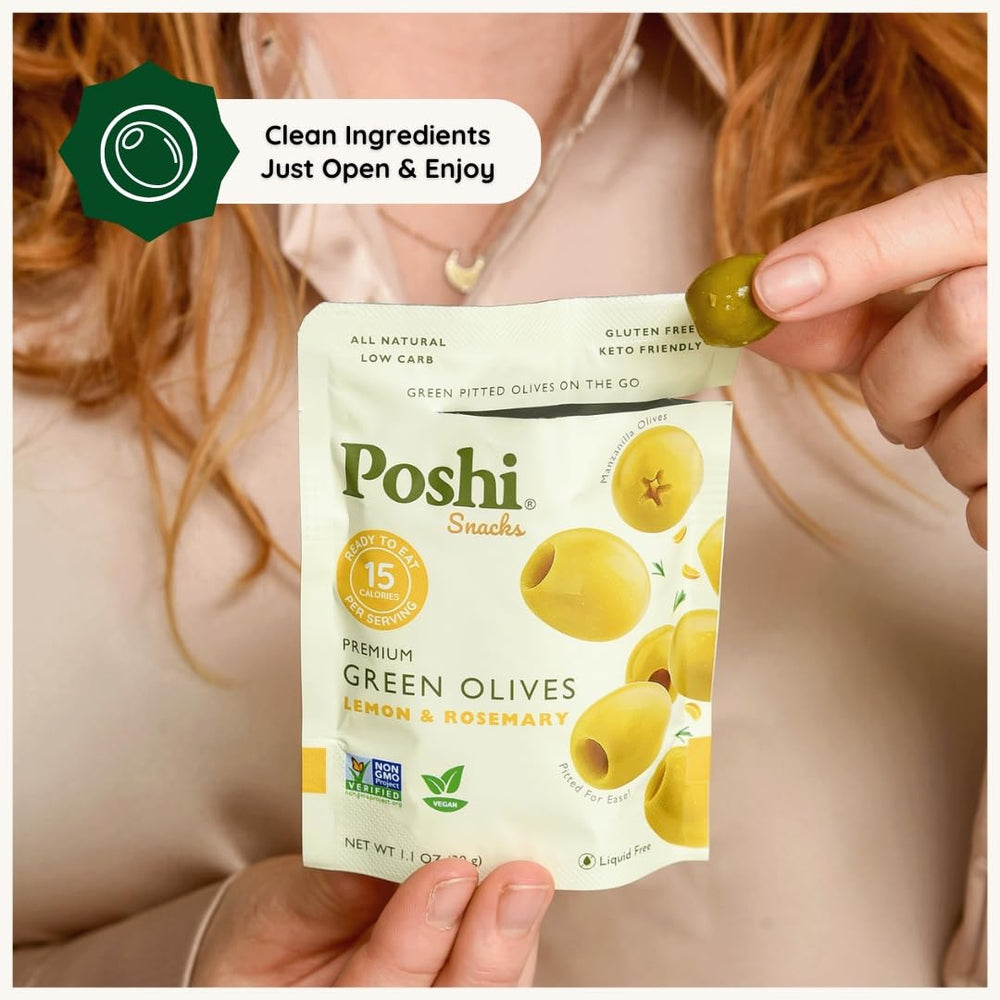 POSHI stacked 30-pack in pantry, bulk supply for events and snacking