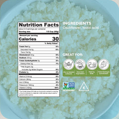 Poshi riced cauliflower close up texture highlighting fluffy grains