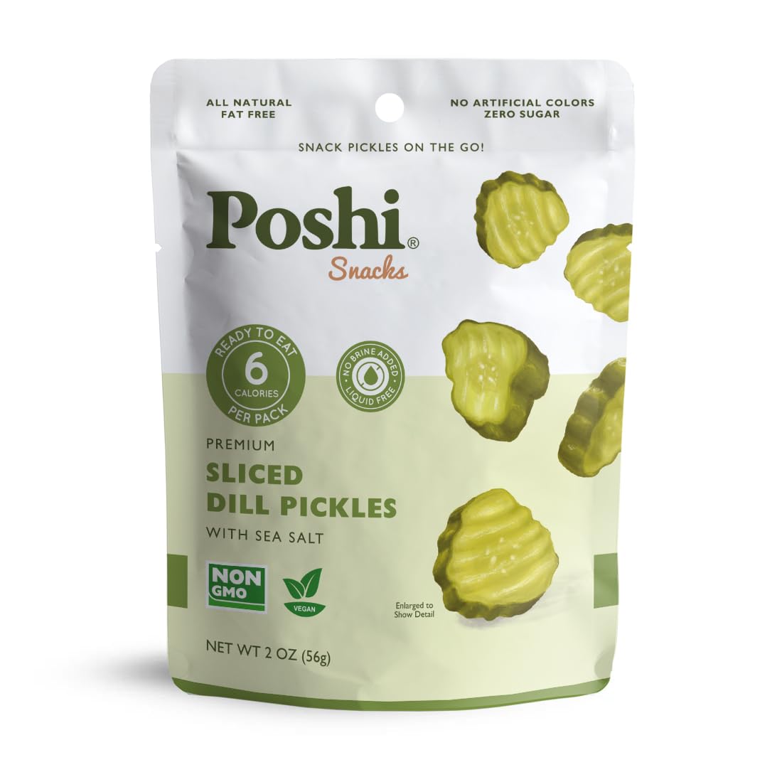 Poshi front packaging showing single-serve 2 oz pouch and portability