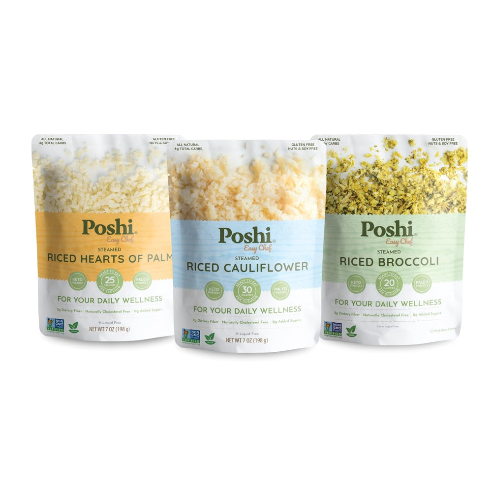 Poshi front packaging showing six pouches and clear labeling for quick identification and convenience