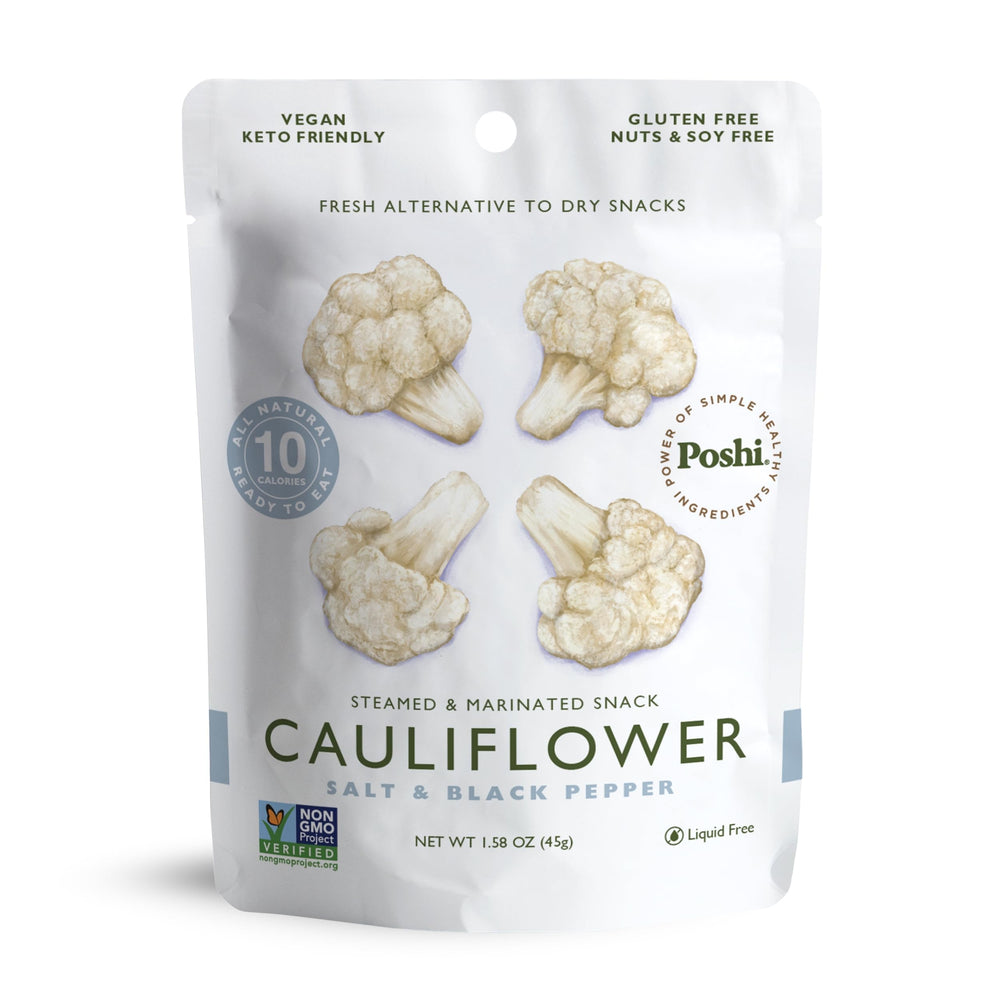 Poshi front packaging showing salt and black pepper flavor and convenient snacks