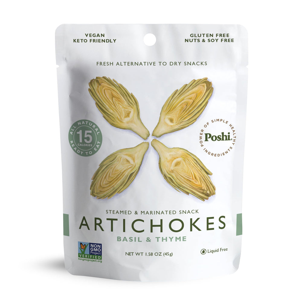 Poshi front packaging showing single-serve snack packs and brand visibility