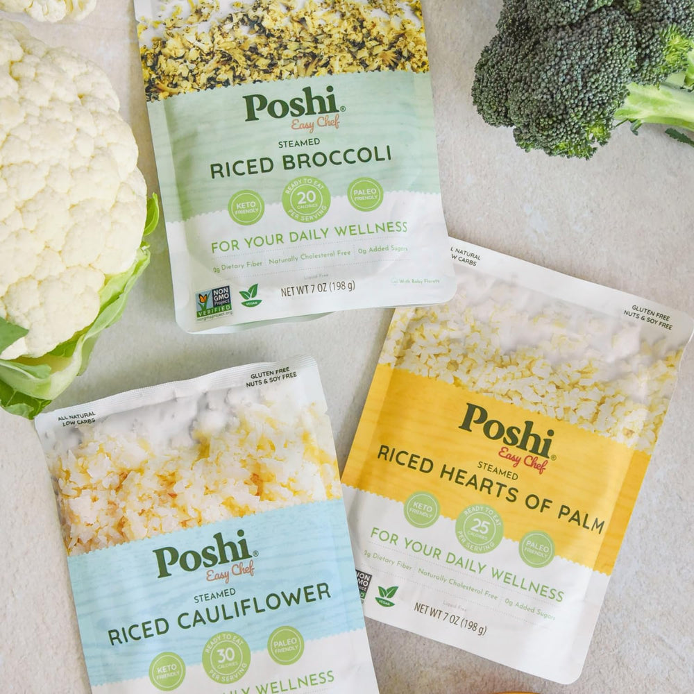 Poshi pouch being microwaved to show simple, fast heating and on-demand meal readiness