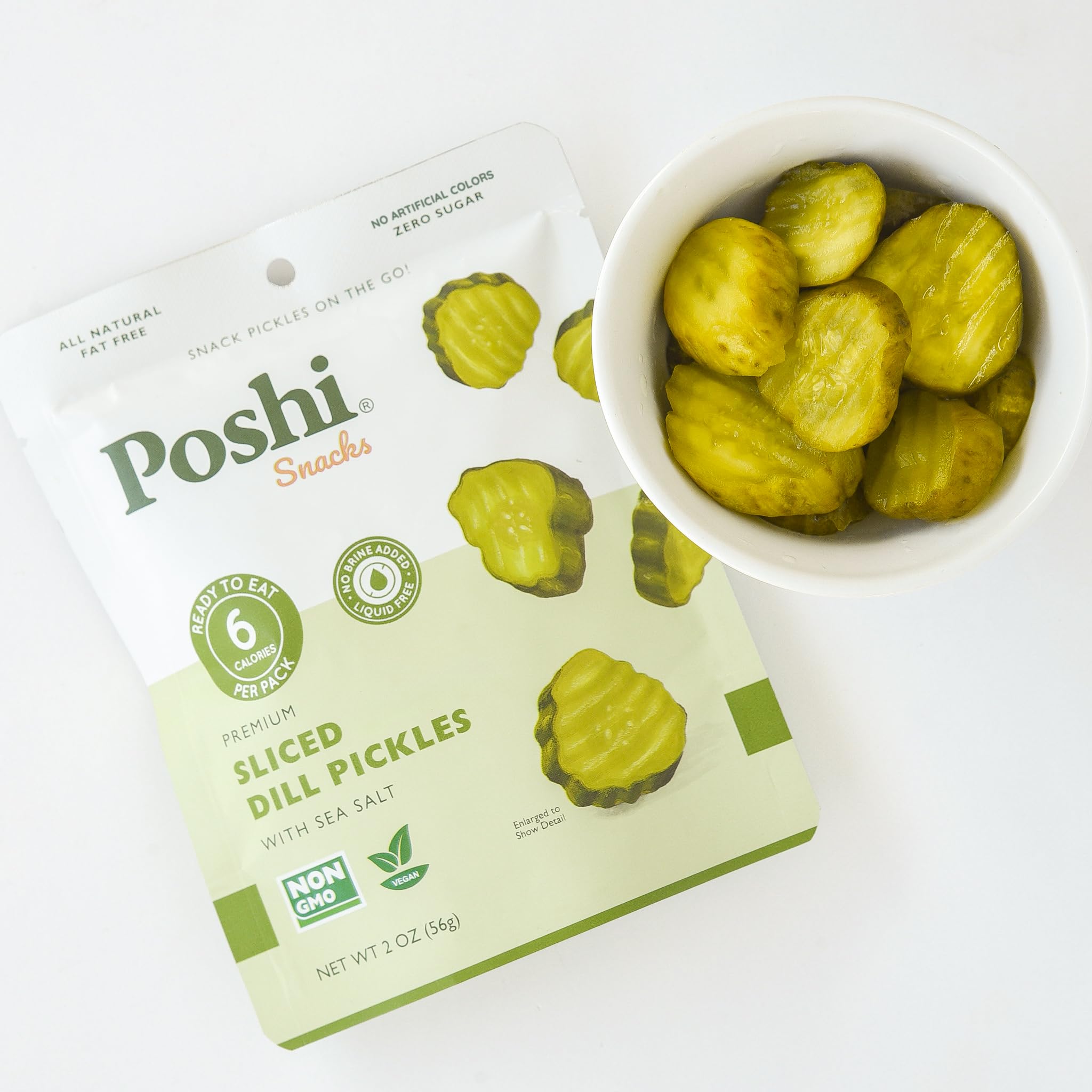 Poshi opened pouch with slices visible for mess-free eating