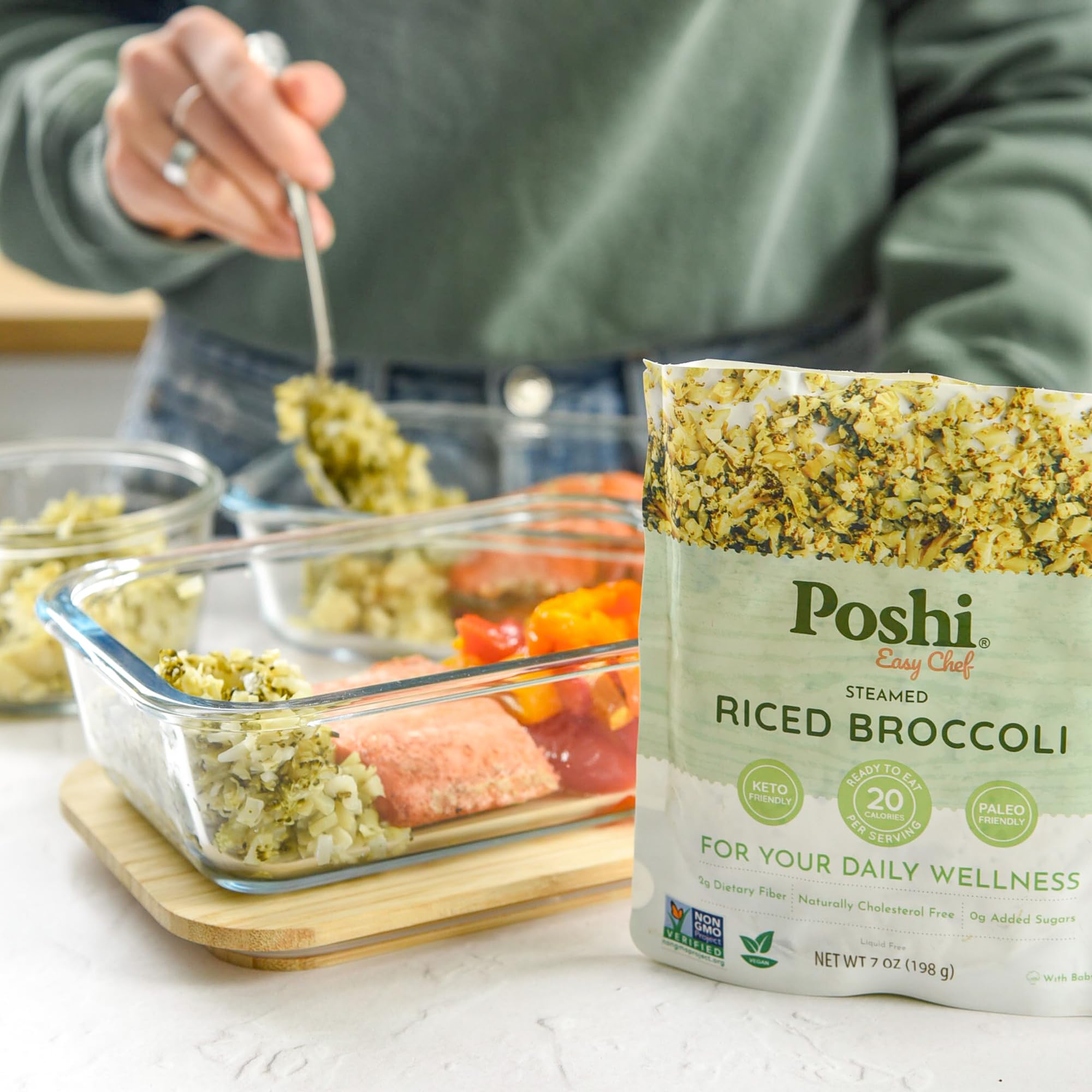 Poshi microwave-ready pouch displayed for fast heating and on-the-go convenience