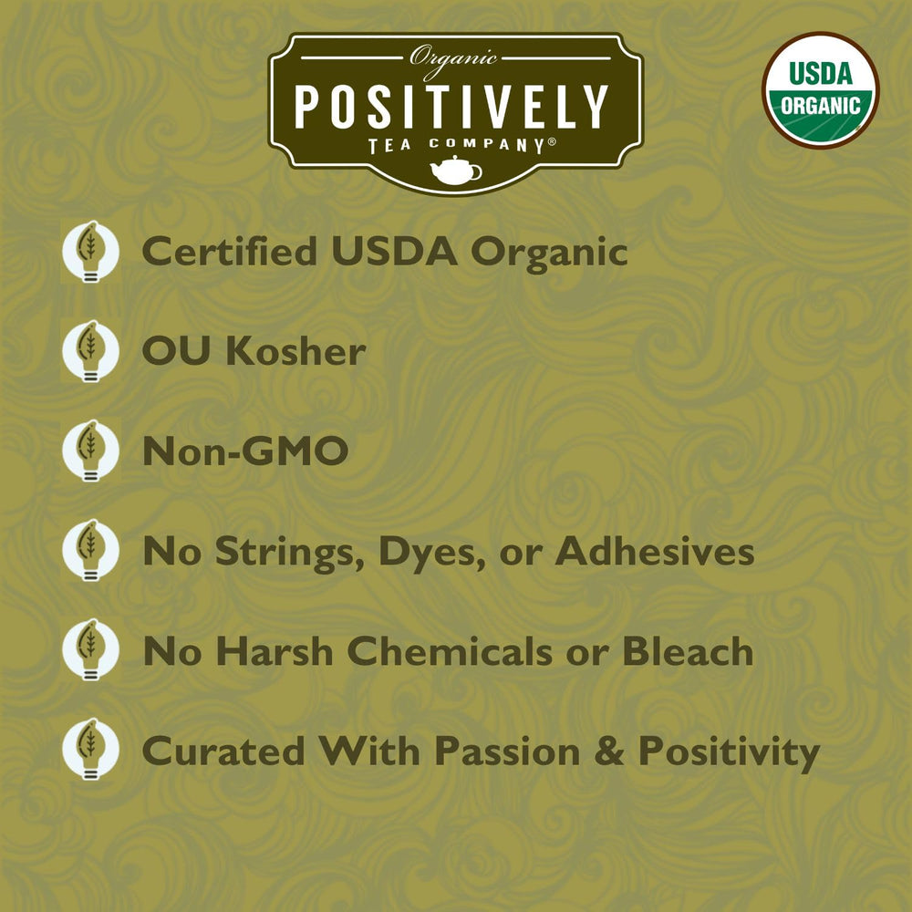 Brewed cup of Positively Tea yerba mate highlighting fresh, vegetal aroma